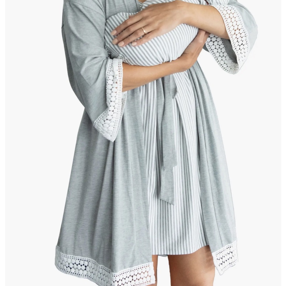 Light Gray Lace-Trim Maternity Robe - Women Intimates & Sleepwear